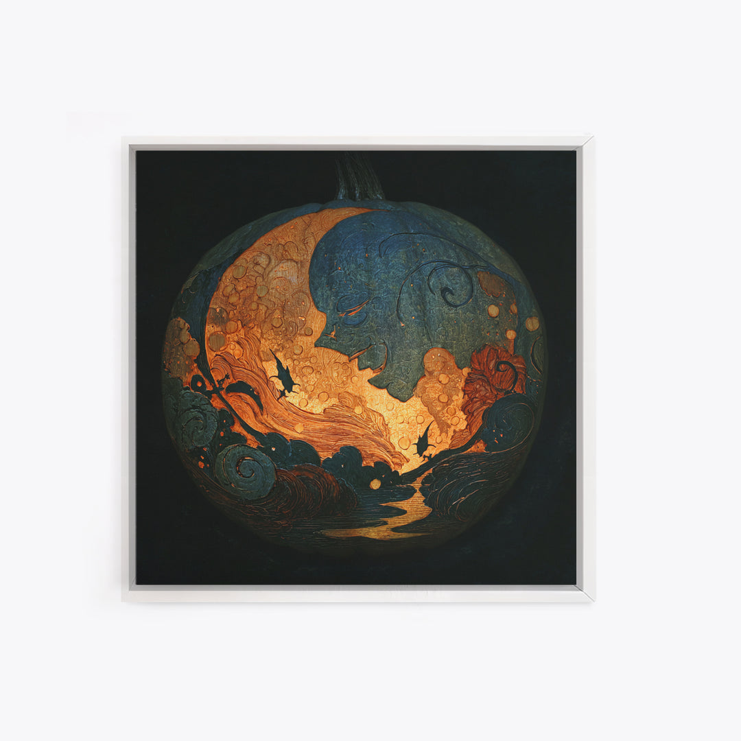 The Moon Inside A Pumpkin, Dark Symbolist Art, Square Wall Art, Macabre Wall Art, Canvas Print, Halloween Wall Art