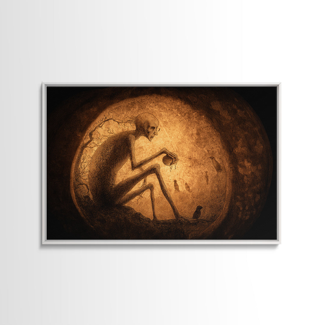 The Moon Inside A Pumpkin, Expressionist Nightmare Art, Landscape Wall Art, Dark Fantasy Wall Art, Canvas Print, Halloween Wall Art