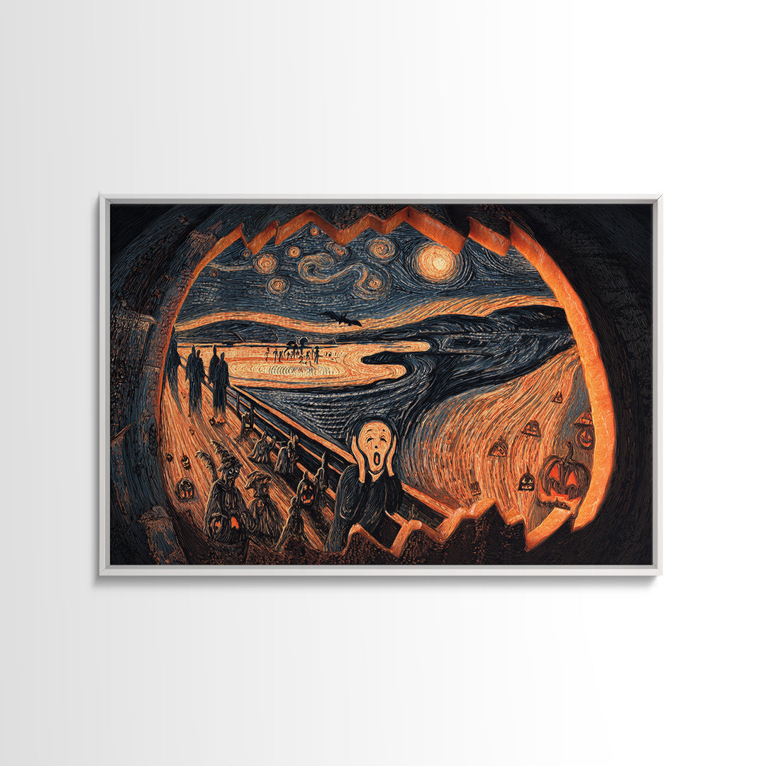 The Moon Inside A Pumpkin, Expressionist Gothic Art, Landscape Wall Art, Dark Fantasy Wall Art, Framed Canvas Print, Halloween Wall Art