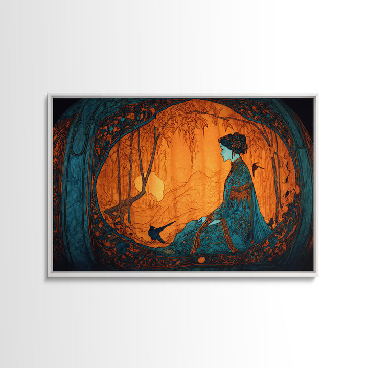 The Moon Inside A Pumpkin, Stained Glass Gothic Art, Landscape Wall Art, Gothic Horror Wall Art, Framed Canvas Print, Halloween Wall Art