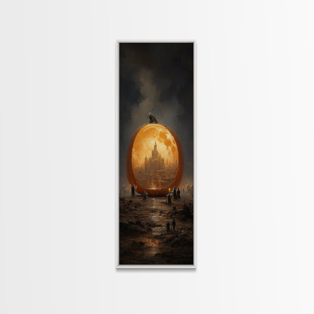 The Moon Inside A Pumpkin, Surreal Apocalyptic Art, Tall Narrow Wall Art, Dark Fantasy Wall Art, Framed Canvas Print
