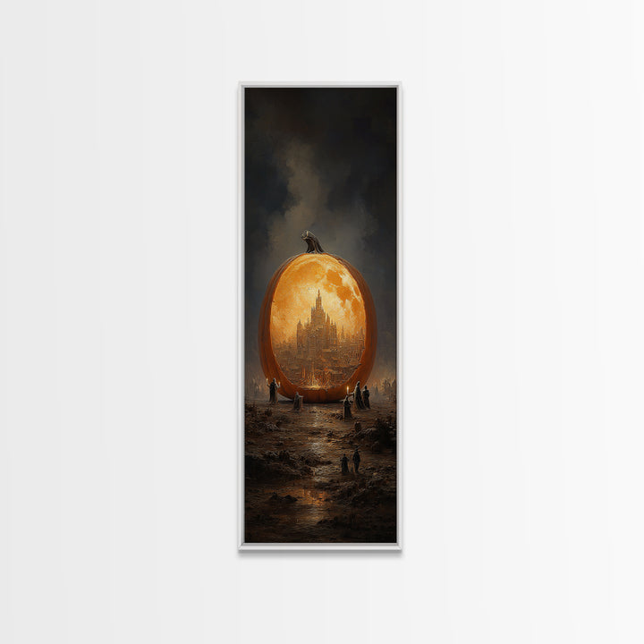 The Moon Inside A Pumpkin, Surreal Apocalyptic Art, Tall Narrow Wall Art, Dark Fantasy Wall Art, Framed Canvas Print