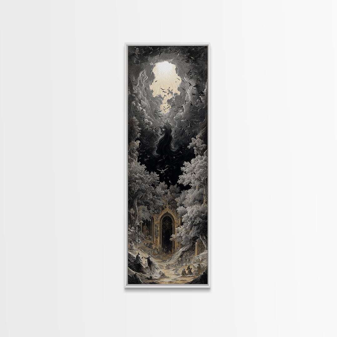 The Autumn-Leaf Ghost, Gothic Engraving Art, Tall Narrow Wall Art, Macabre Wall Art, Canvas Print, Halloween Wall Art