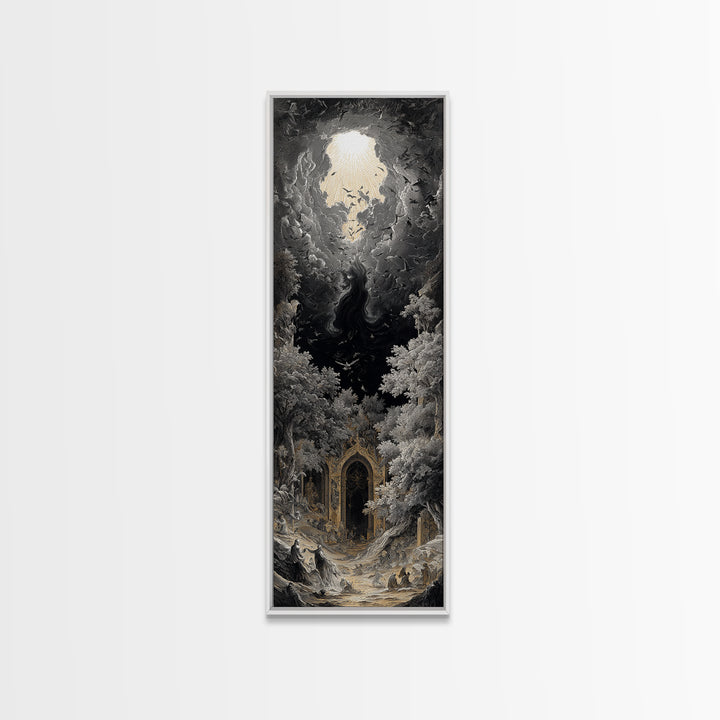 The Autumn-Leaf Ghost, Gothic Engraving Art, Tall Narrow Wall Art, Macabre Wall Art, Canvas Print, Halloween Wall Art