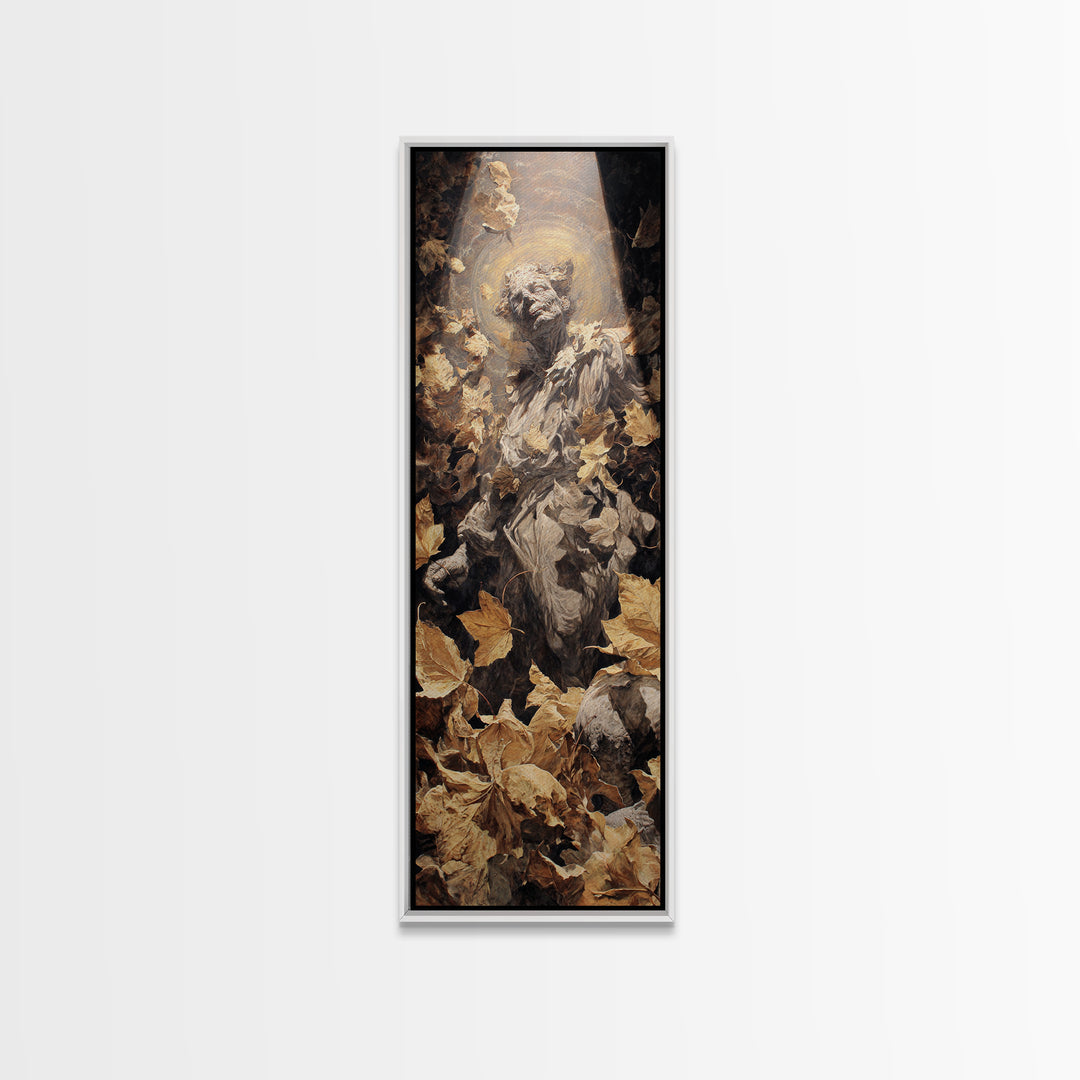 The Autumn-Leaf Ghost, Dark Renaissance Art, Tall Narrow Wall Art, Dark Fantasy Wall Art, Framed Canvas Print, Halloween Wall Art