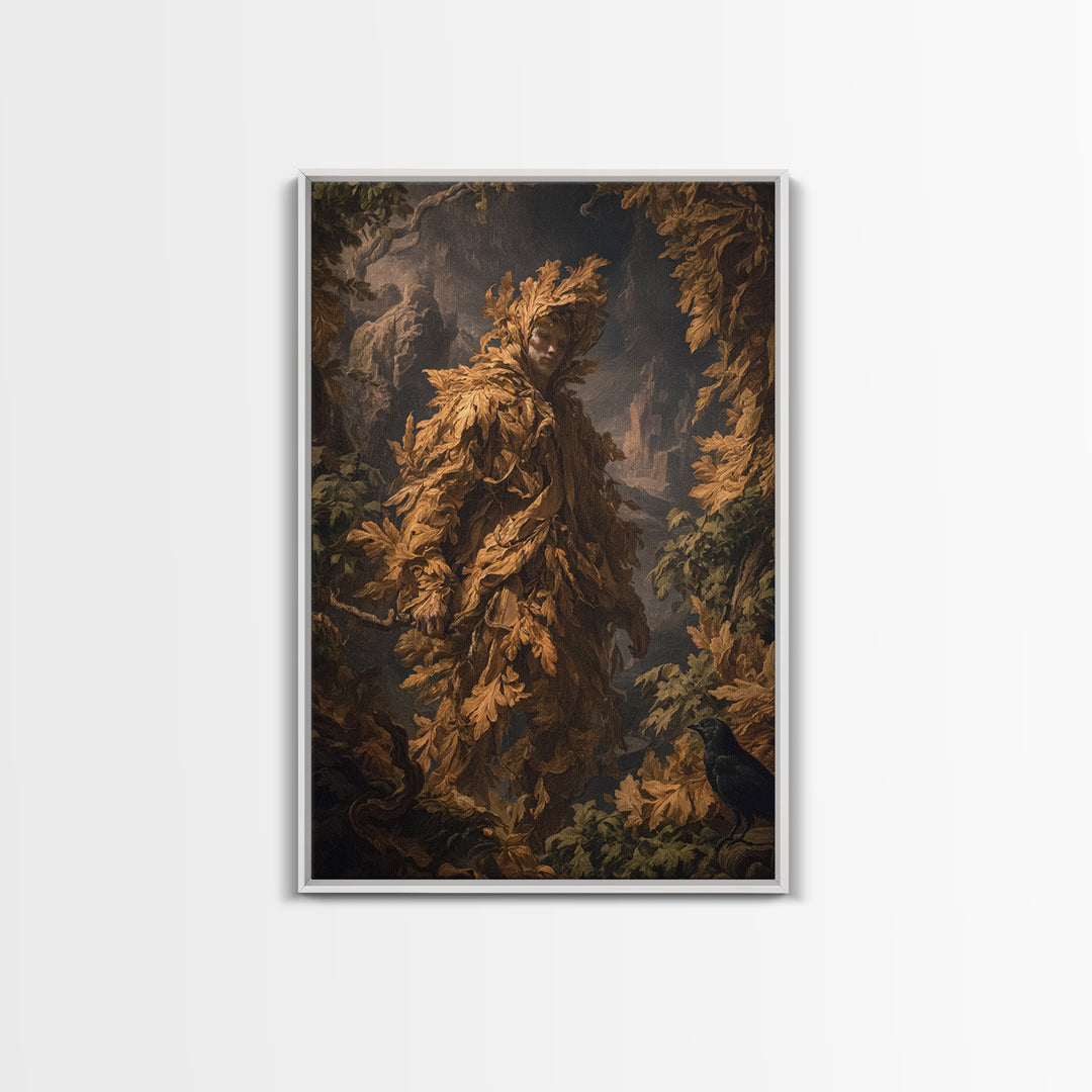 The Autumn-Leaf Ghost, Baroque Witchcraft Art, Vertical Wall Art, Gothic Horror Wall Art, Canvas Print, Halloween Wall Art
