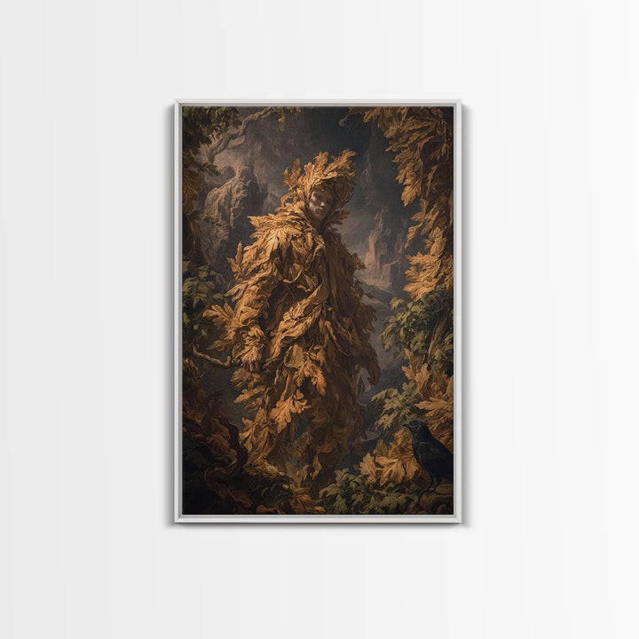 The Autumn-Leaf Ghost, Baroque Witchcraft Art, Vertical Wall Art, Gothic Horror Wall Art, Canvas Print, Halloween Wall Art