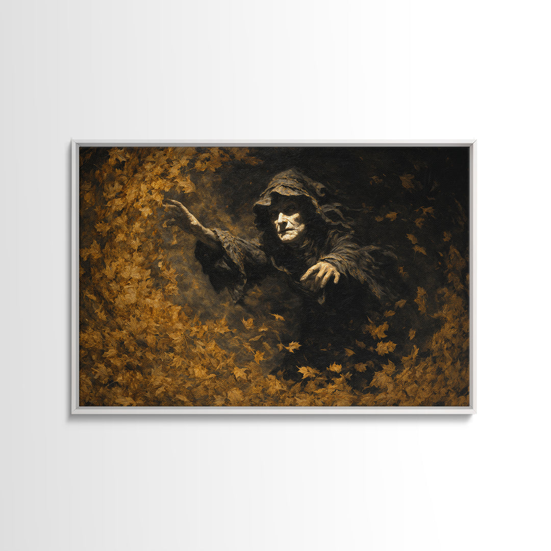 The Autumn-Leaf Ghost, Dark Romantic Horror Art, Landscape Wall Art, Macabre Wall Art, Framed Canvas Print, Halloween Wall Art