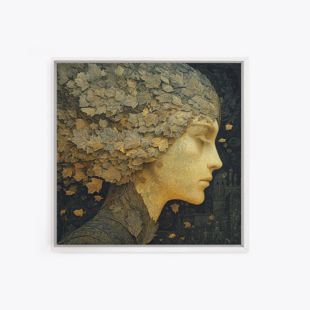 The Autumn-Leaf Ghost, Symbolist Death Art, Square Wall Art, Macabre Wall Art, Framed Canvas Print, Halloween Wall Art