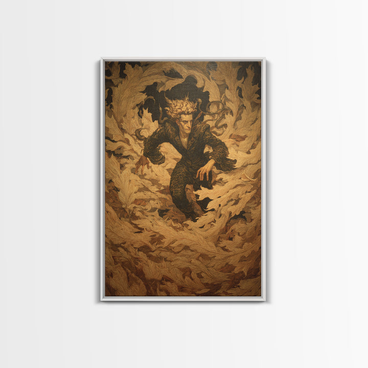The Autumn-Leaf Ghost, Dark Symbolist Art, Vertical Wall Art, Dark Halloween Decor, Framed Canvas Print, Halloween Wall Art