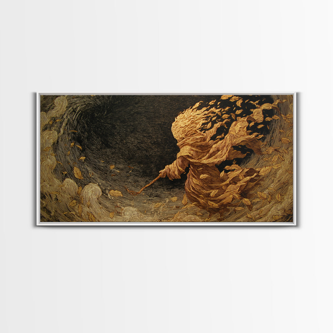 The Autumn-Leaf Ghost, Expressionist Nightmare Art, Wide Panoramic Art, Dark Fantasy Wall Art, Canvas Print, Halloween Wall Art