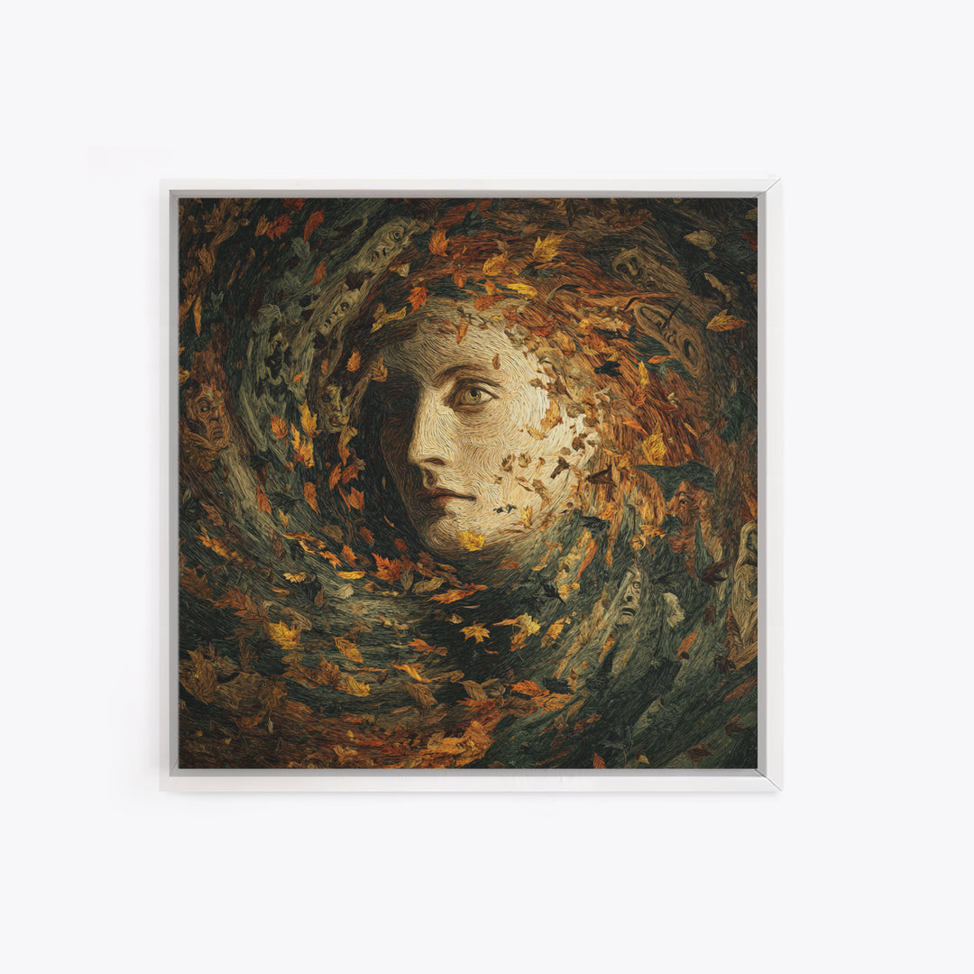The Autumn-Leaf Ghost, Expressionist Gothic Art, Square Wall Art, Dark Fantasy Wall Art, Framed Canvas Print, Halloween Wall Art