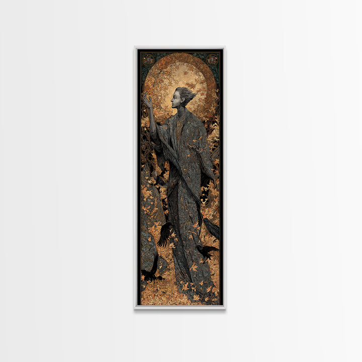 The Autumn-Leaf Ghost, Stained Glass Gothic Art, Tall Narrow Wall Art, Dark Fantasy Wall Art, Canvas Print, Halloween Wall Art