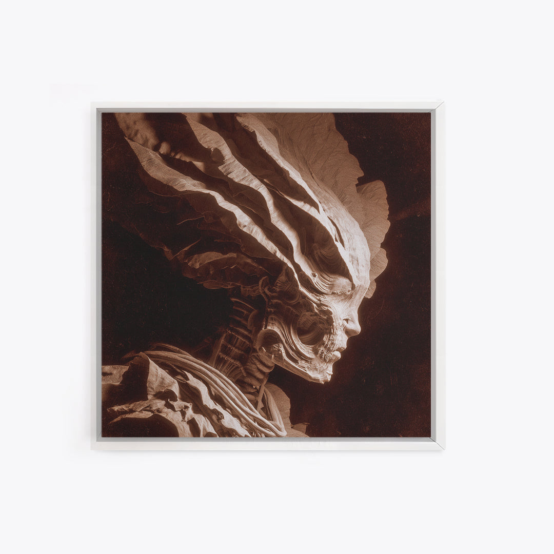 The Autumn-Leaf Ghost, Biomechanical Horror Art, Square Wall Art, Dark Halloween Decor, Framed Canvas Print, Halloween Wall Art