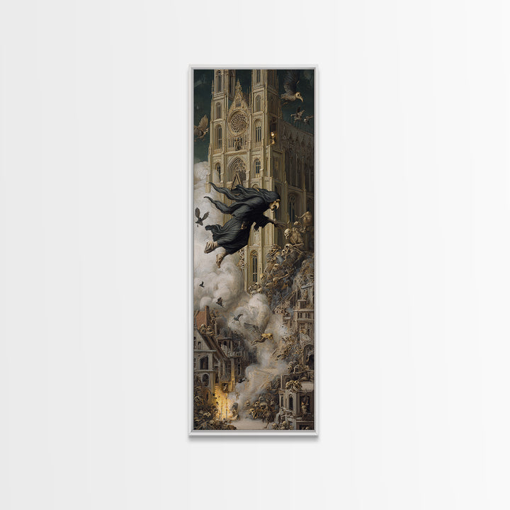 The Cathedral Of Bones, Medieval Grotesque Art, Tall Narrow Wall Art, Dark Halloween Decor, Framed Canvas Print, Halloween Wall Art