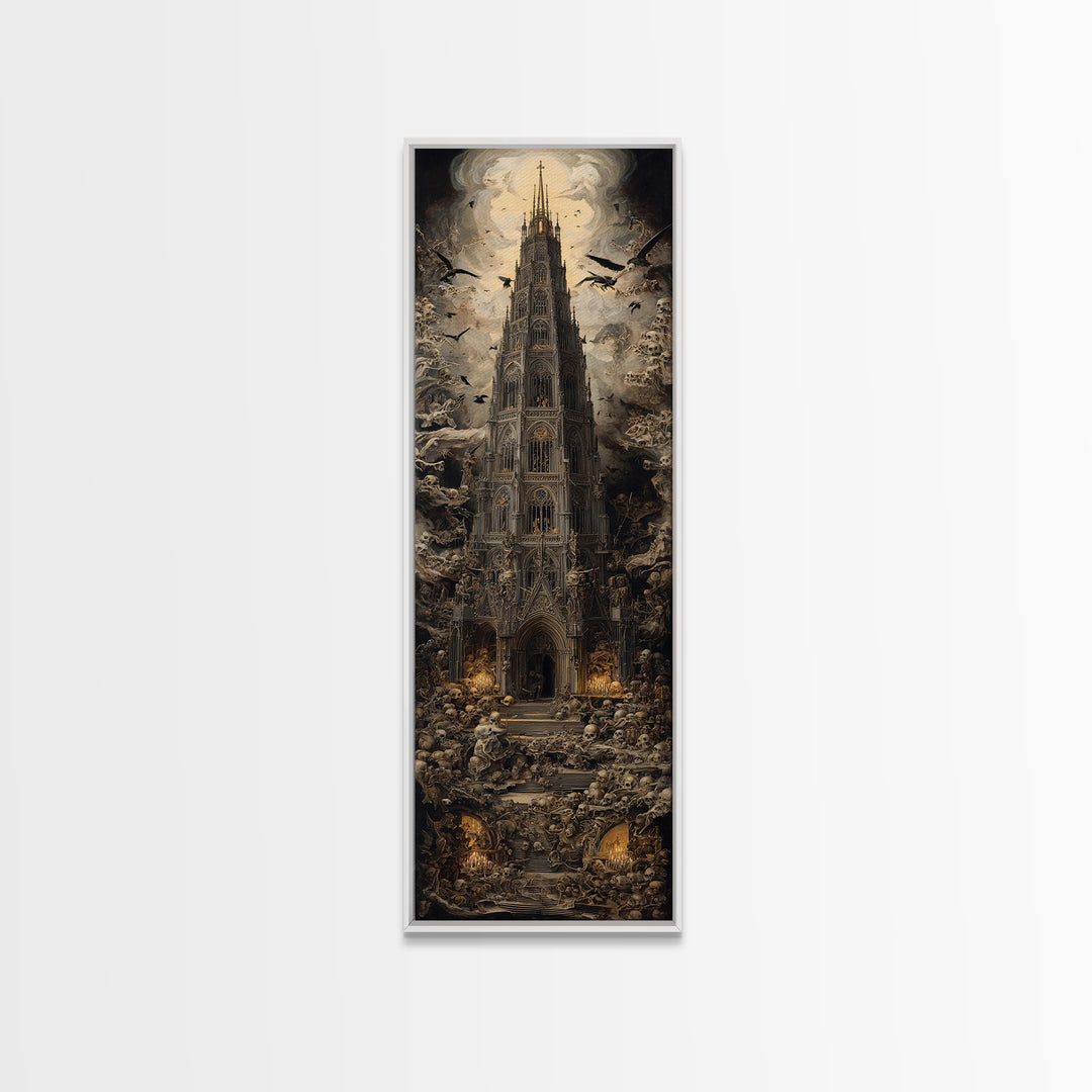 The Cathedral Of Bones, Dark Renaissance Art, Tall Narrow Wall Art, Dark Fantasy Wall Art, Canvas Print, Halloween Wall Art