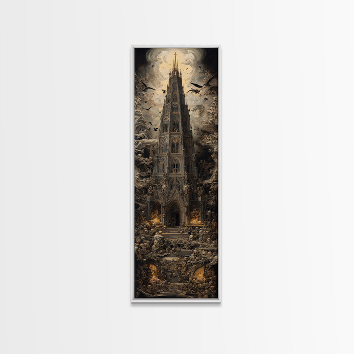 The Cathedral Of Bones, Dark Renaissance Art, Tall Narrow Wall Art, Dark Fantasy Wall Art, Canvas Print, Halloween Wall Art