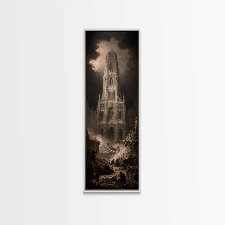 The Cathedral Of Bones, Gothic Nightmare Art, Tall Narrow Wall Art, Macabre Wall Art, Framed Canvas Print, Halloween Wall Art