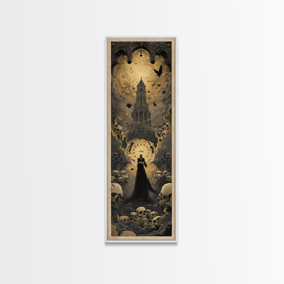 The Cathedral Of Bones, Visionary Gothic Art, Tall Narrow Wall Art, Gothic Horror Wall Art, Canvas Print, Halloween Wall Art