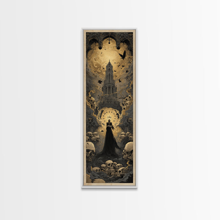 The Cathedral Of Bones, Visionary Gothic Art, Tall Narrow Wall Art, Gothic Horror Wall Art, Canvas Print, Halloween Wall Art