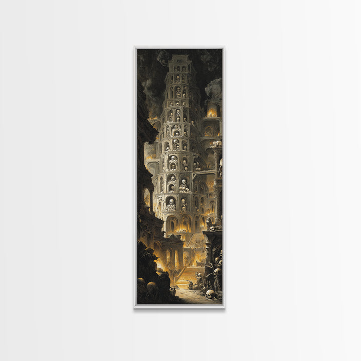 The Cathedral Of Bones, Architectural Etching Art, Tall Narrow Wall Art, Macabre Wall Art, Canvas Print, Halloween Wall Art