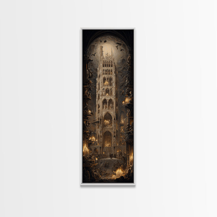 The Cathedral Of Bones, Ornate Symbolist Art, Tall Narrow Wall Art, Macabre Wall Art, Canvas Print, Halloween Wall Art