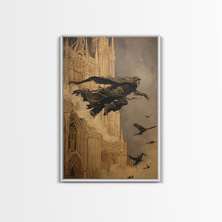 The Cathedral Of Bones, Symbolist Etching Art, Vertical Wall Art, Dark Halloween Decor, Canvas Print, Halloween Wall Art