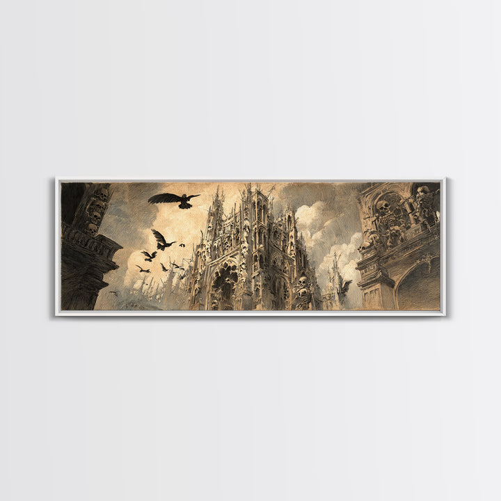 The Cathedral Of Bones, Expressionist Nightmare Art, Extra Wide Wall Art, Dark Fantasy Wall Art, Canvas Print, Halloween Wall Art