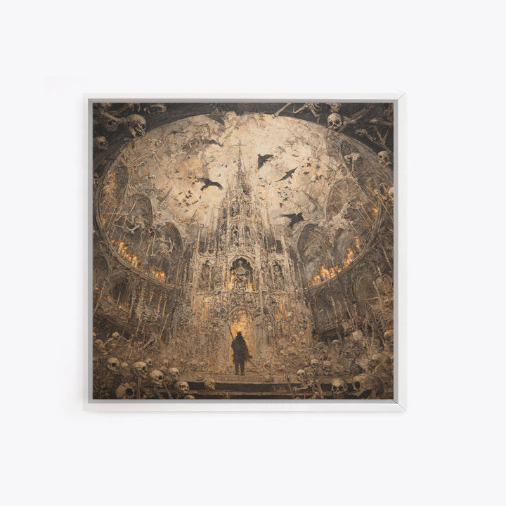 The Cathedral Of Bones, Grotesque Carnival Art, Square Wall Art, Dark Halloween Decor, Framed Canvas Print, Halloween Wall Art