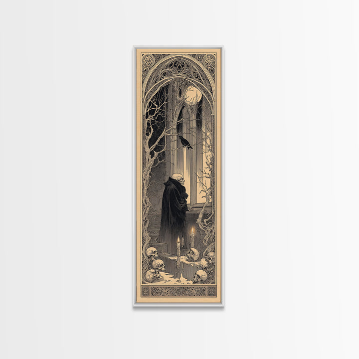 The Cathedral Of Bones, Decadent Line Art, Tall Narrow Wall Art, Macabre Wall Art, Canvas Print, Halloween Wall Art
