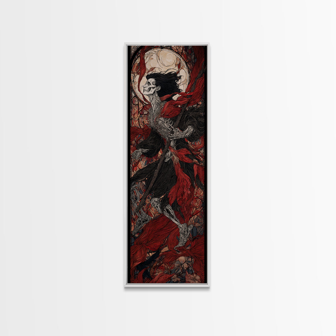 The Cathedral Of Bones, Stained Glass Gothic Art, Tall Narrow Wall Art, Macabre Wall Art, Framed Canvas Print, Halloween Wall Art
