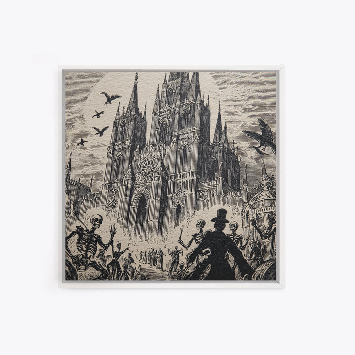 The Cathedral Of Bones, Macabre Folk Print Art, Square Wall Art, Macabre Wall Art, Canvas Print, Halloween Wall Art
