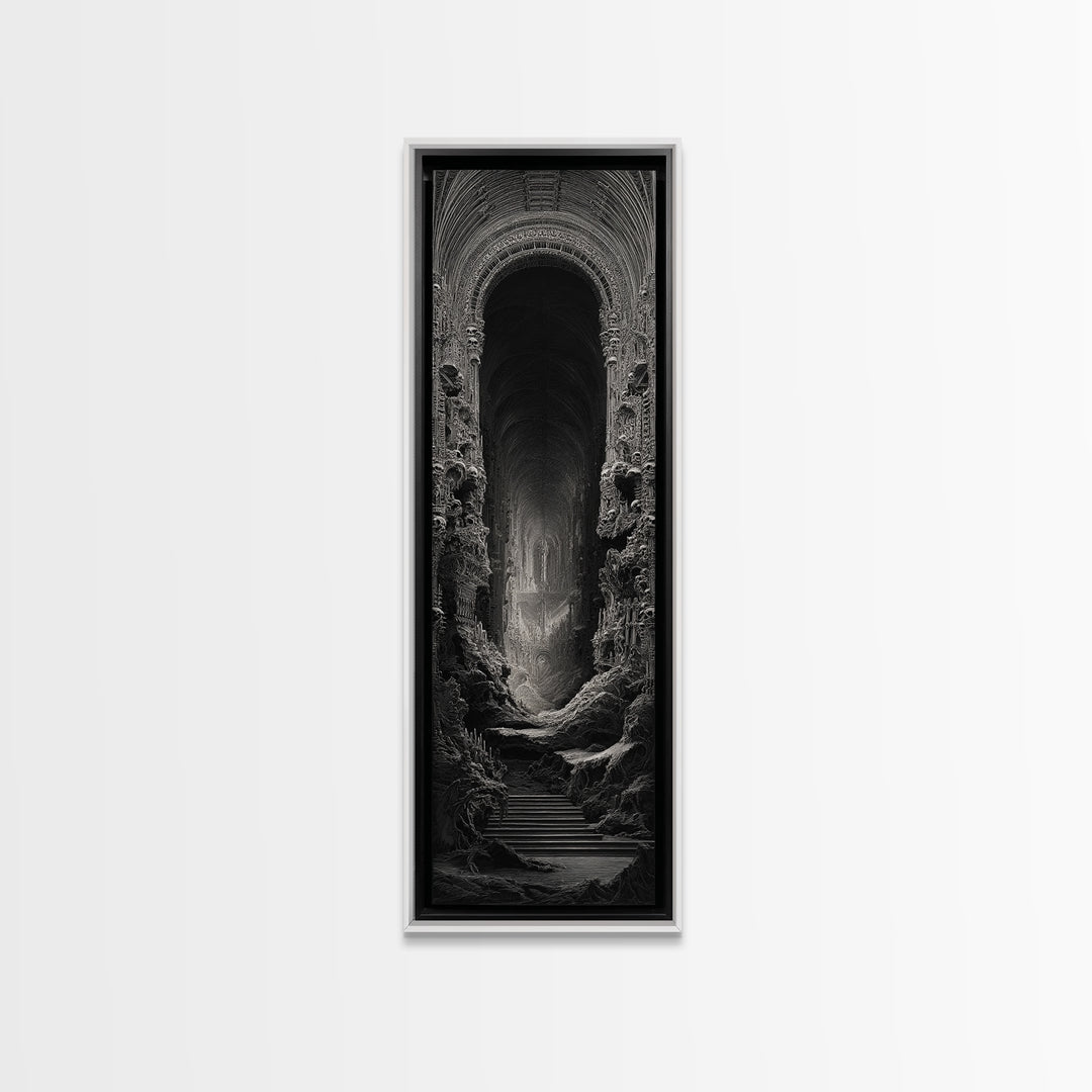 The Cathedral Of Bones, Biomechanical Horror Art, Tall Narrow Wall Art, Macabre Wall Art, Framed Canvas Print, Halloween Wall Art