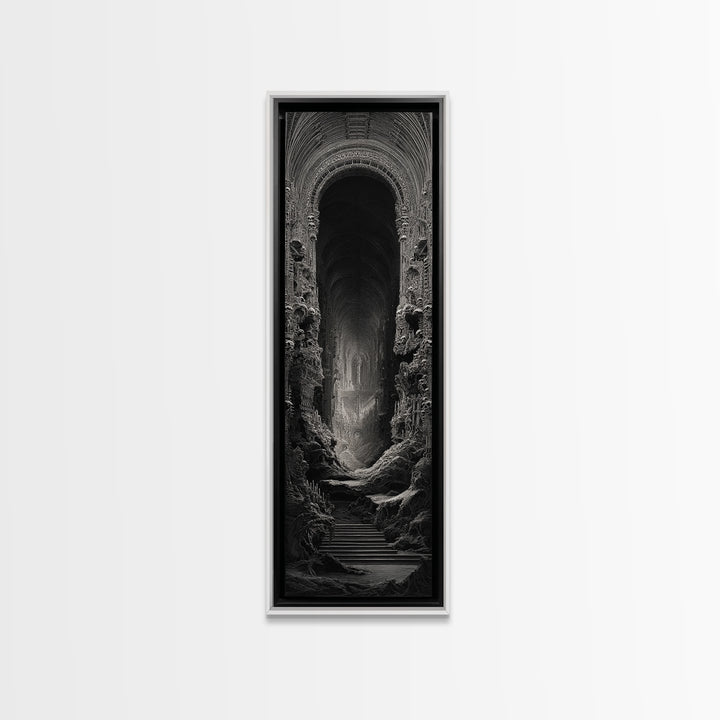 The Cathedral Of Bones, Biomechanical Horror Art, Tall Narrow Wall Art, Macabre Wall Art, Framed Canvas Print, Halloween Wall Art