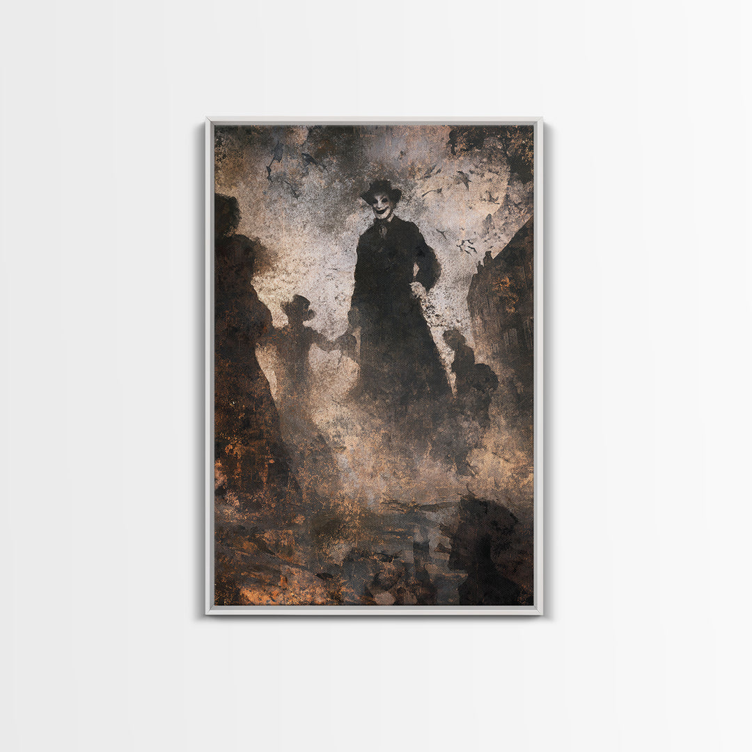 The Town Where Shadows Live, Dark Romantic Horror Art, Vertical Wall Art, Gothic Horror Wall Art, Framed Canvas Print, Halloween Wall Art