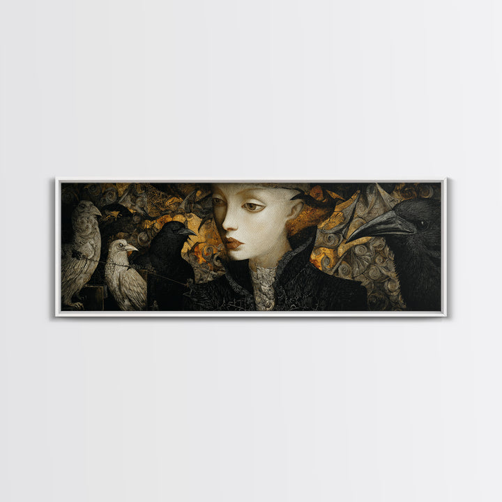 The Town Where Shadows Live, Visionary Gothic Art, Extra Wide Wall Art, Macabre Wall Art, Framed Canvas Print, Halloween Wall Art