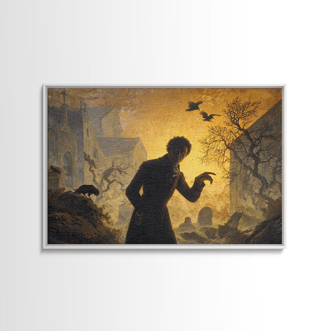 The Town Where Shadows Live, Romantic Gothic Landscape, Landscape Wall Art, Gothic Horror Wall Art, Framed Canvas Print