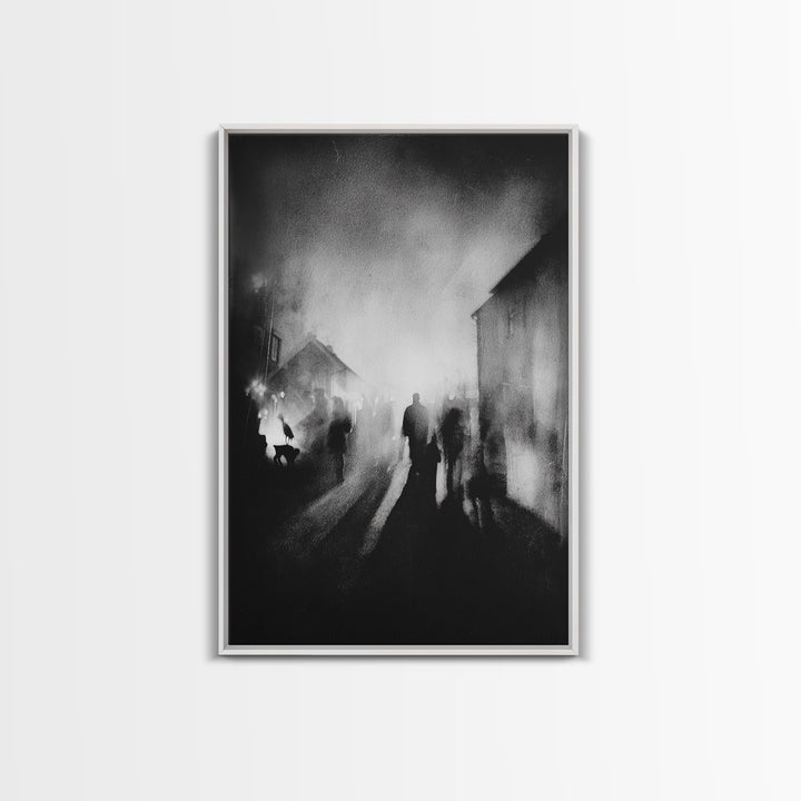 The Town Where Shadows Live, Symbolist Dream Art, Vertical Wall Art, Dark Halloween Decor, Canvas Print, Halloween Wall Art