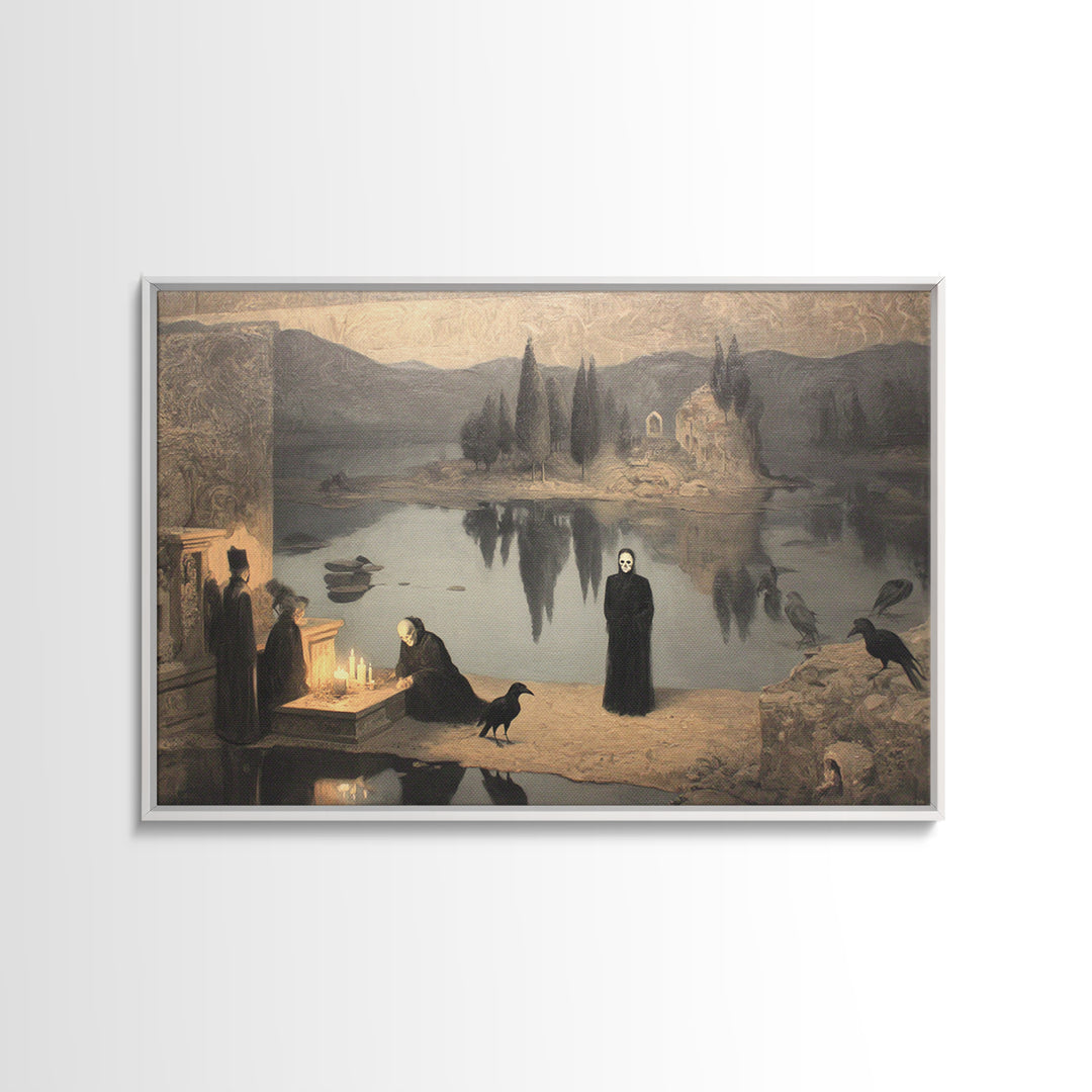 The Town Where Shadows Live, Symbolist Gothic Landscape, Landscape Wall Art, Dark Fantasy Wall Art, Canvas Print, Halloween Wall Art