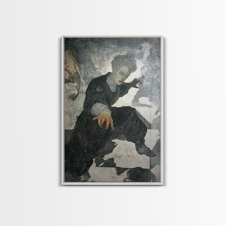 The Town Where Shadows Live, Symbolist Death Art, Vertical Wall Art, Dark Fantasy Wall Art, Framed Canvas Print, Halloween Wall Art