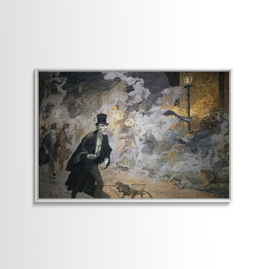 The Town Where Shadows Live, Symbolist Etching Art, Landscape Wall Art, Gothic Horror Wall Art, Framed Canvas Print, Halloween Wall Art