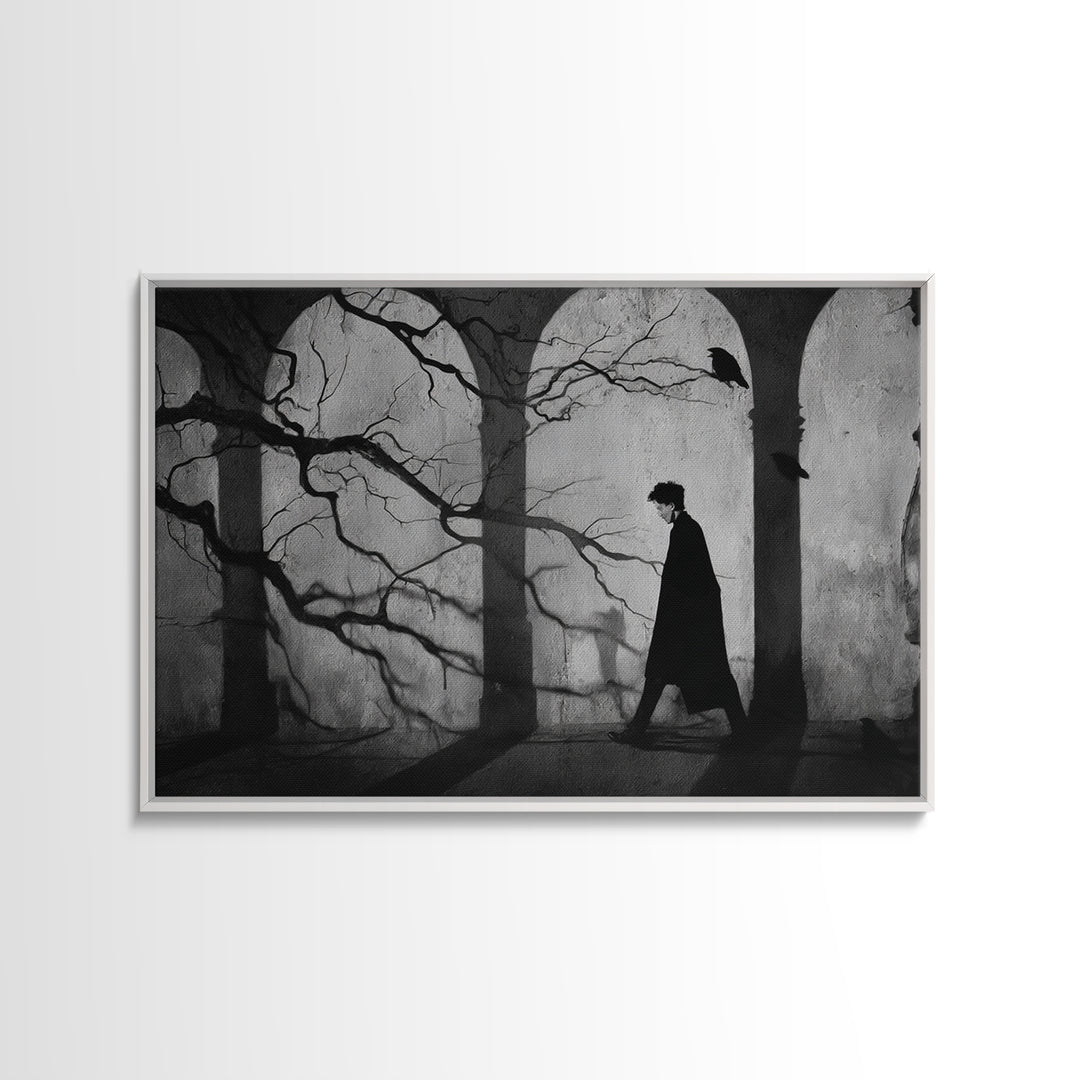 The Town Where Shadows Live, Expressionist Gothic Art, Landscape Wall Art, Dark Fantasy Wall Art, Framed Canvas Print, Halloween Wall Art