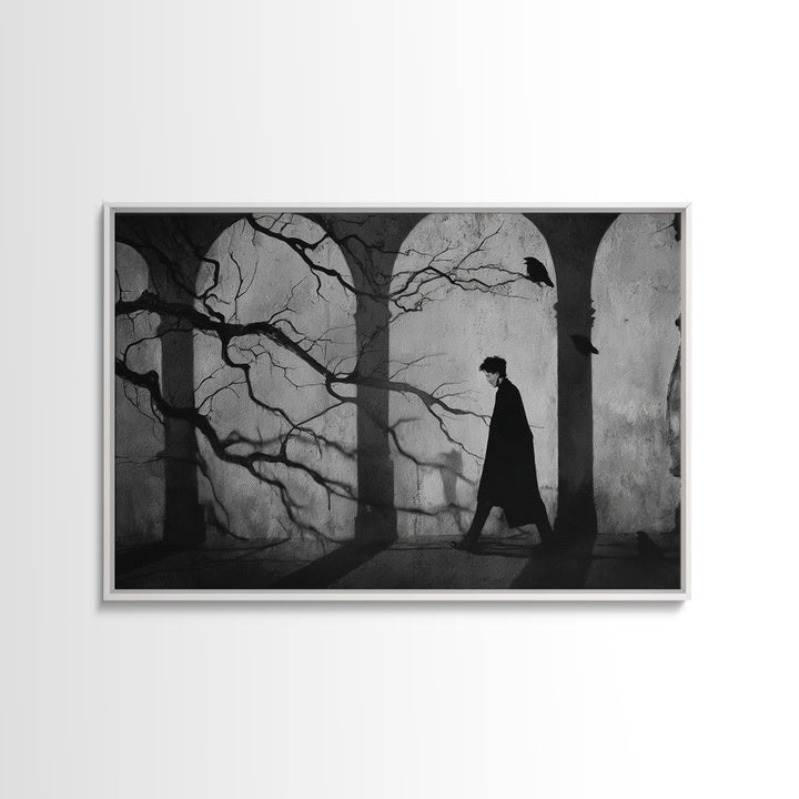 The Town Where Shadows Live, Expressionist Gothic Art, Landscape Wall Art, Dark Fantasy Wall Art, Framed Canvas Print, Halloween Wall Art