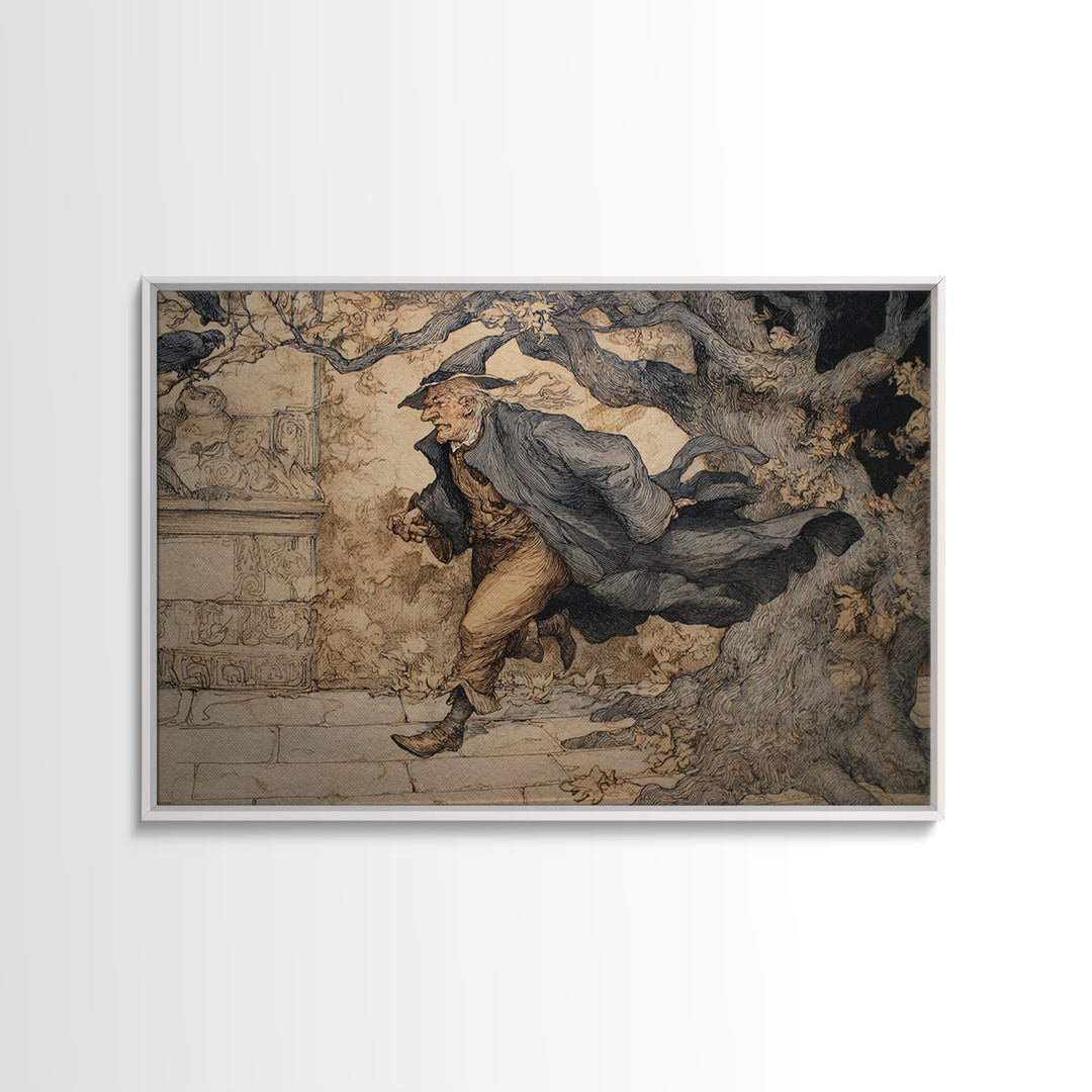 The Town Where Shadows Live, Gothic Storybook Art, Landscape Wall Art, Macabre Wall Art, Framed Canvas Print, Halloween Wall Art