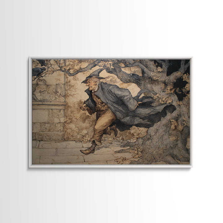 The Town Where Shadows Live, Gothic Storybook Art, Landscape Wall Art, Macabre Wall Art, Framed Canvas Print, Halloween Wall Art