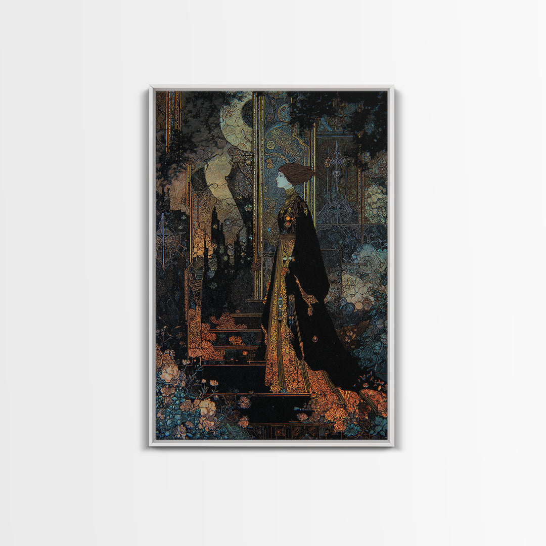 The Town Where Shadows Live, Stained Glass Gothic Art, Vertical Wall Art, Macabre Wall Art, Framed Canvas Print, Halloween Wall Art