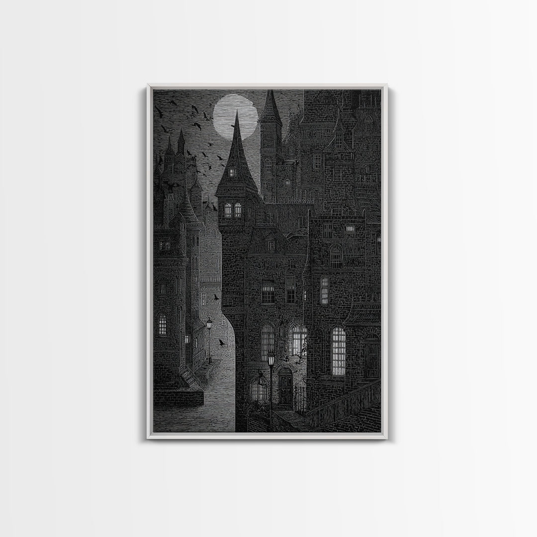 The Town Where Shadows Live, Victorian Macabre Art, Vertical Wall Art, Dark Fantasy Wall Art, Canvas Print, Halloween Wall Art
