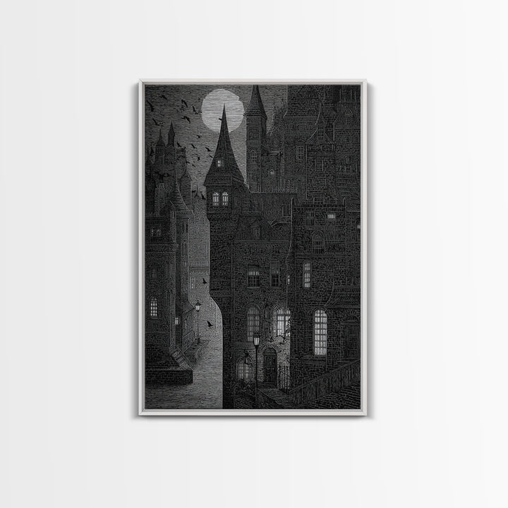 The Town Where Shadows Live, Victorian Macabre Art, Vertical Wall Art, Dark Fantasy Wall Art, Canvas Print, Halloween Wall Art
