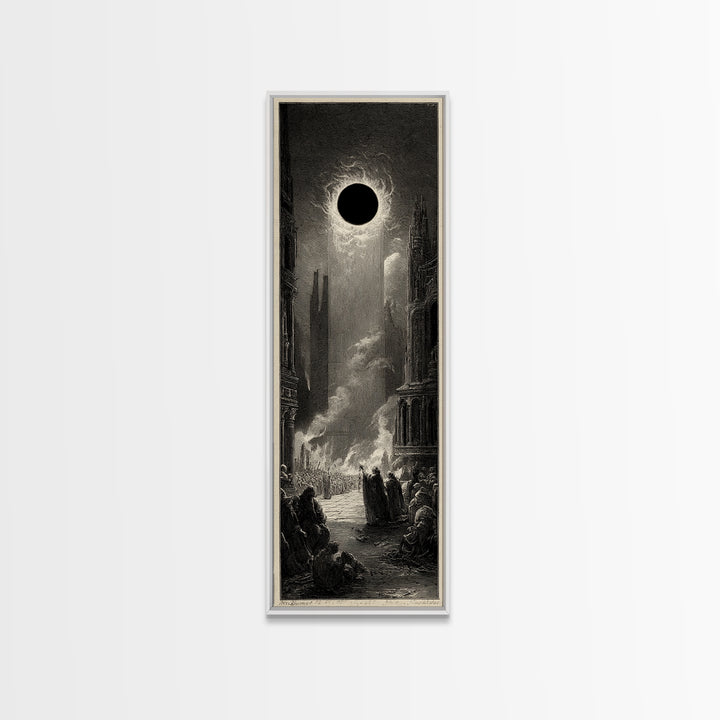 The Eclipse Summoning, Gothic Engraving Art, Tall Narrow Wall Art, Gothic Horror Wall Art, Framed Canvas Print, Halloween Wall Art