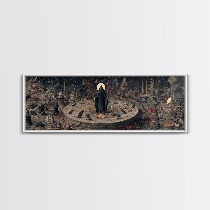 The Eclipse Summoning, Medieval Grotesque Art, Extra Wide Wall Art, Macabre Wall Art, Canvas Print, Halloween Wall Art